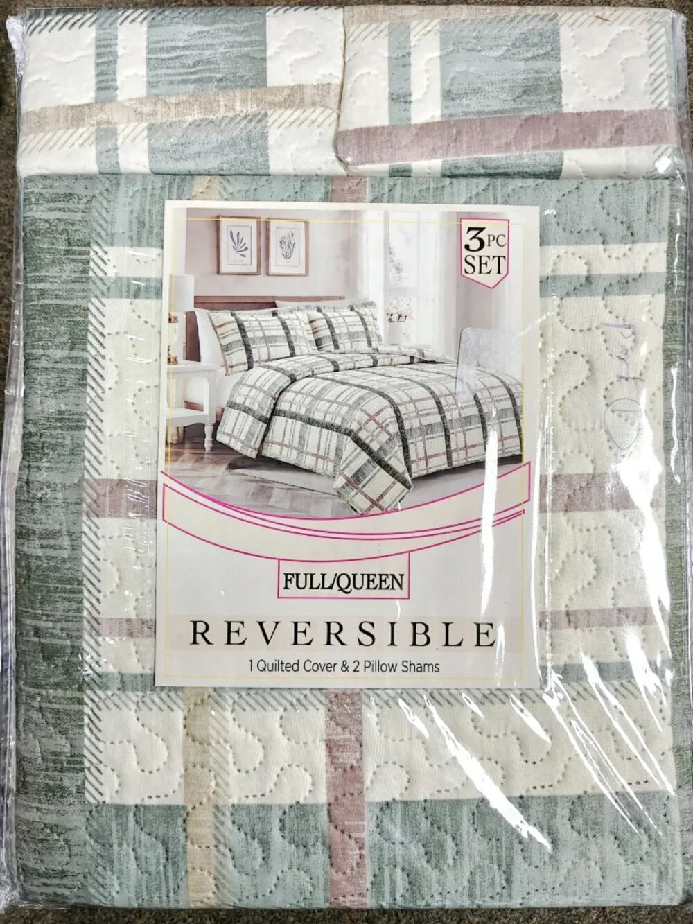 3PC Set Full/Queen Reversible 1 Quilted Cover & 2 Pillow Shams